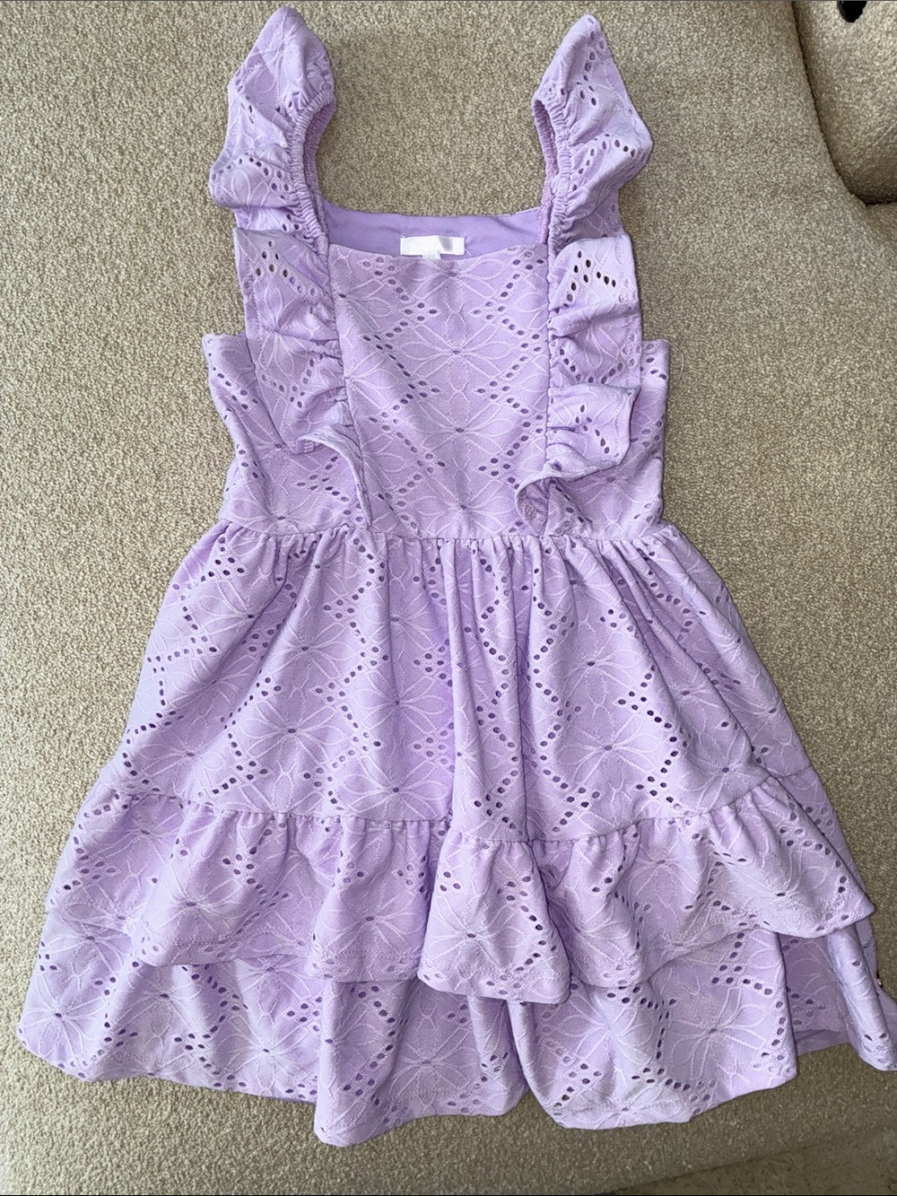 Girls' Tahari Lavender Eyelet Ruffle Dress